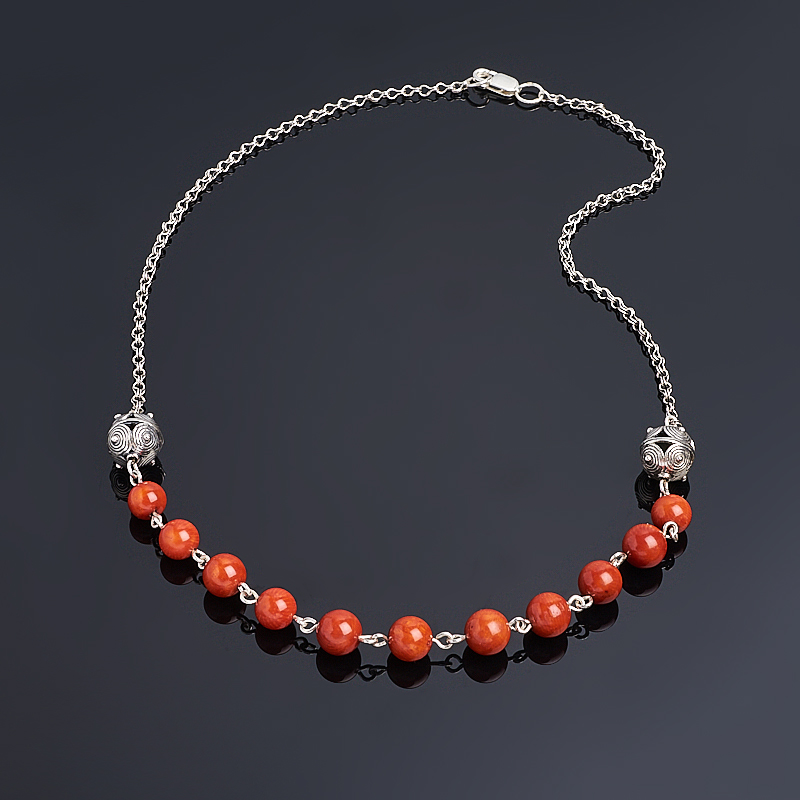 

Колье коралл оранжевый (серебро 925 пр.) 57 см