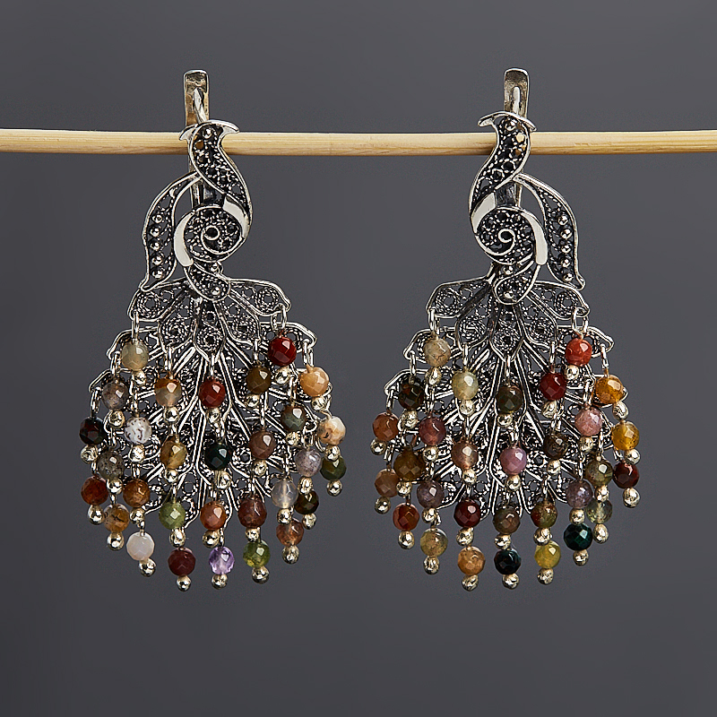 

Серьги агат, аметист, яшма (серебро 925 пр. оксидир.) огранка