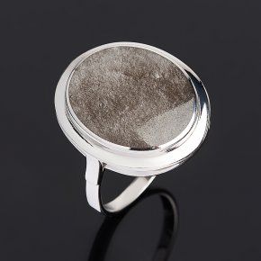 Кольцо обсидиан серебристый Мексика (серебро 925 пр. родир. бел.) размер 17,5