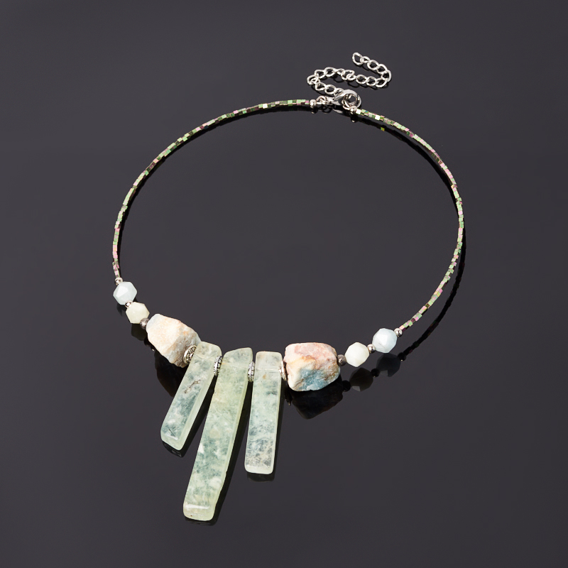 

Бусы микс амазонит, пренит (биж. сплав, сталь хир.) (колье) 38 см (+7 см)