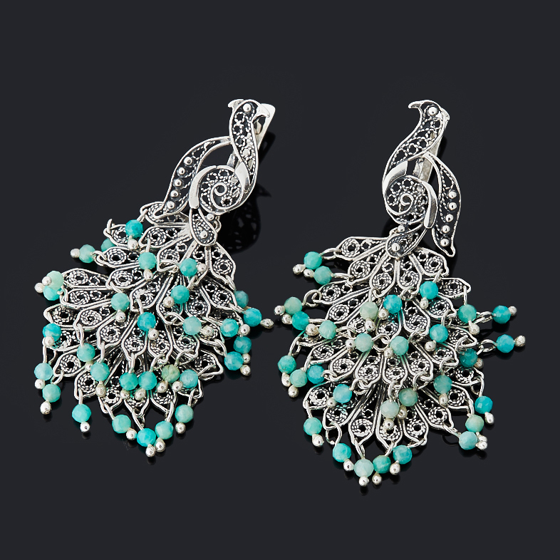 

Серьги амазонит (серебро 925 пр. оксидир.) огранка