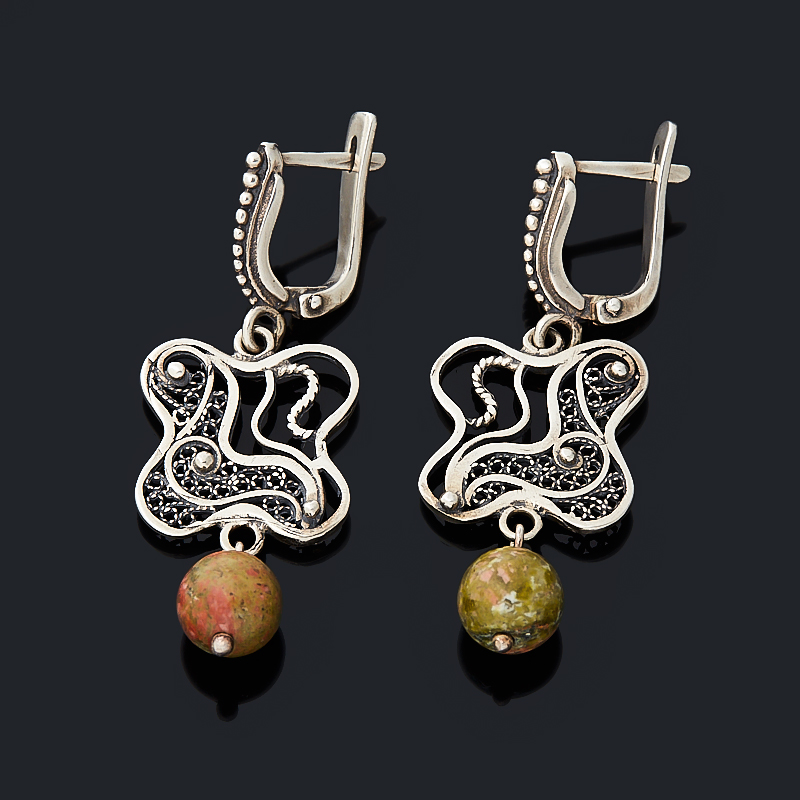 

Серьги унакит (серебро 925 пр. оксидир.)