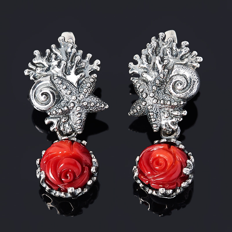 

Серьги коралл красный (серебро 925 пр. оксидир.)
