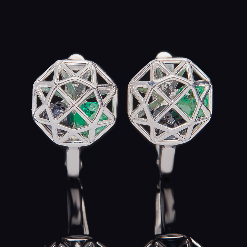 

Серьги микс изумруд, сапфир (серебро 925 пр. родир. бел.) огранка