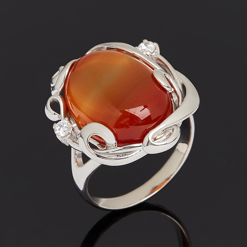 

Кольцо сердолик (серебро 925 пр. родир. бел.) размер 17