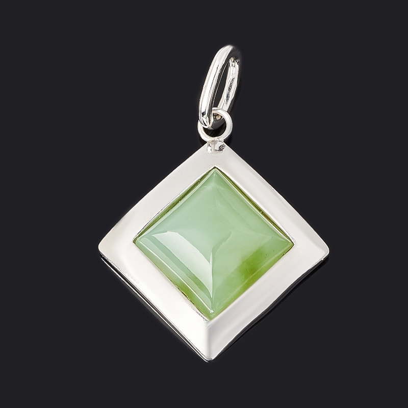 

Кулон нефрит зеленый (серебро 925 пр. родир. бел.) ромб