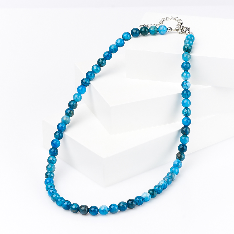 

Бусы апатит синий (биж. сплав, сталь хир.) 7 мм 47 см (+7 см)