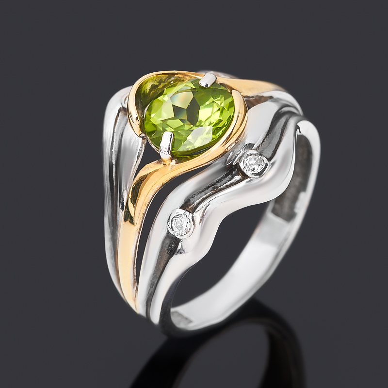 

Кольцо хризолит (серебро 925 пр. позолота, родир. бел., родир. черн.) огранка размер 17