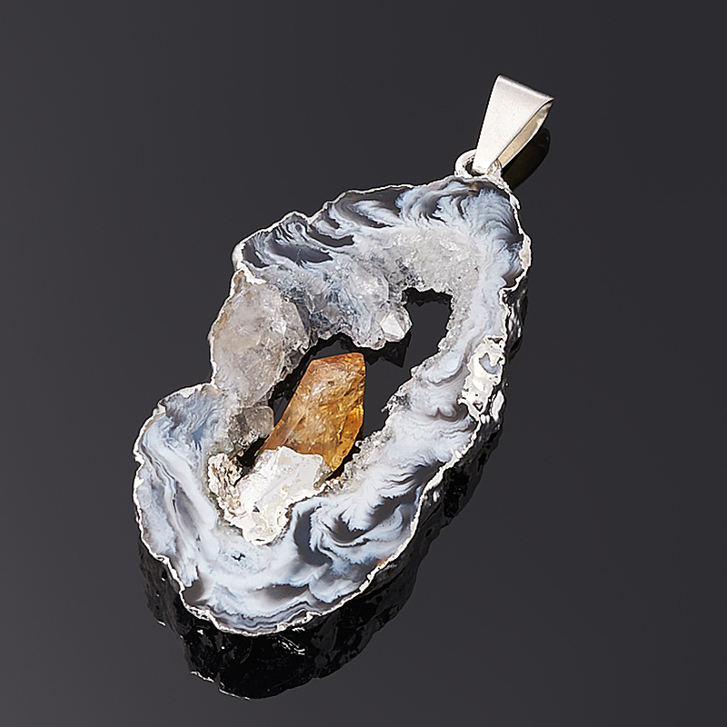 

Кулон агат серый срез с кристаллом цитрина (биж. сплав) 5-5,5 см