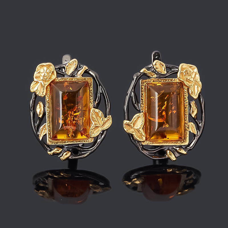 

Серьги янтарь (серебро 925 пр. позолота, родир. черн.)