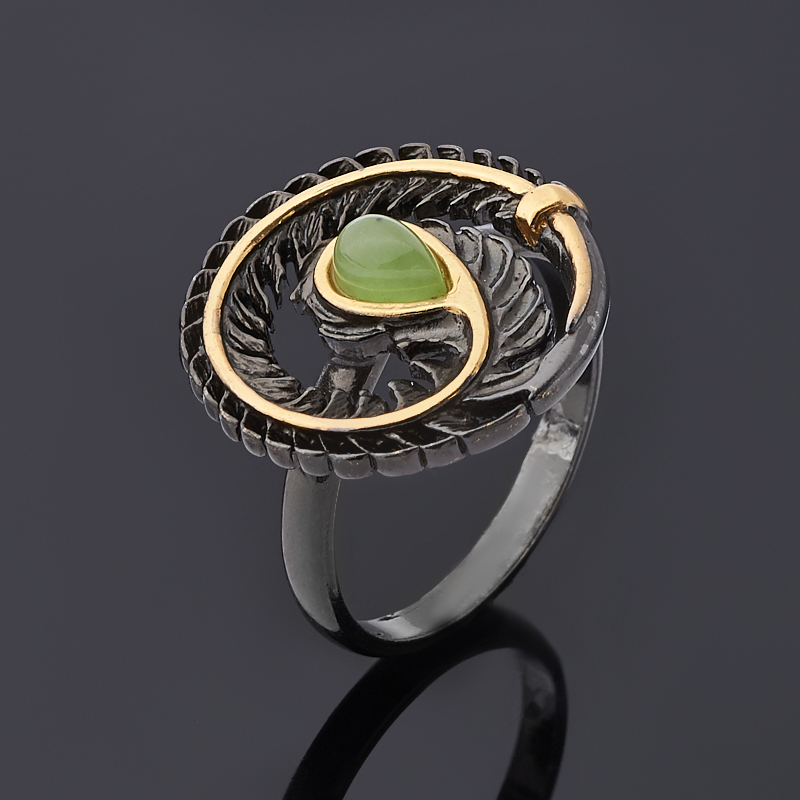 Кольцо нефрит зеленый (серебро 925 пр. позолота, родир. черн.) размер 18