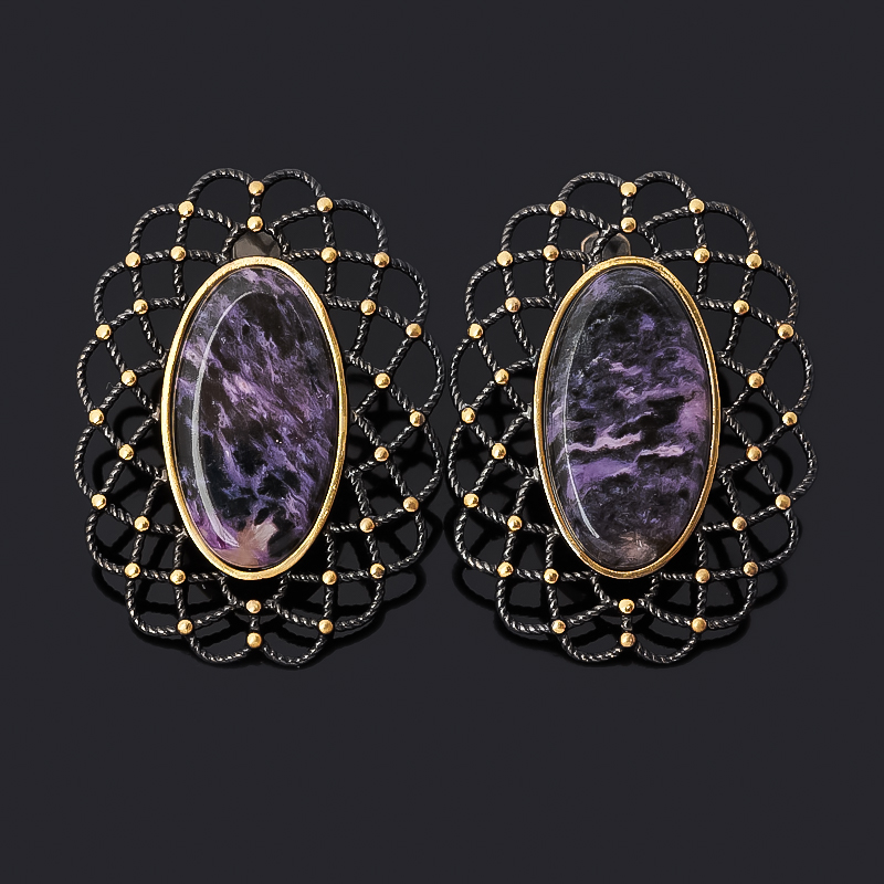 

Серьги чароит (серебро 925 пр. позолота, родир. черн.)
