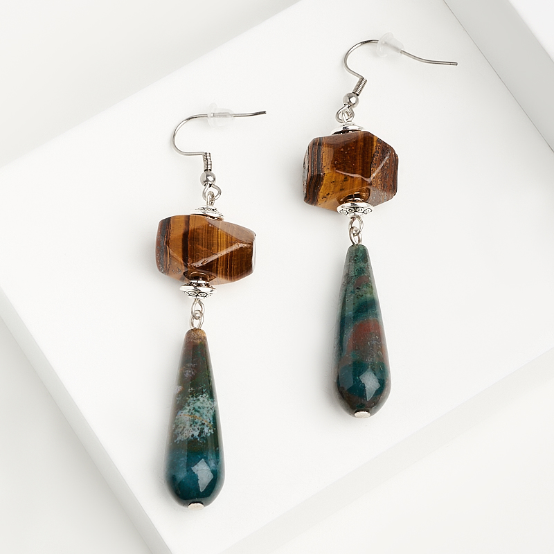 

Серьги микс агат, тигровый глаз (биж. сплав, сталь хир.)