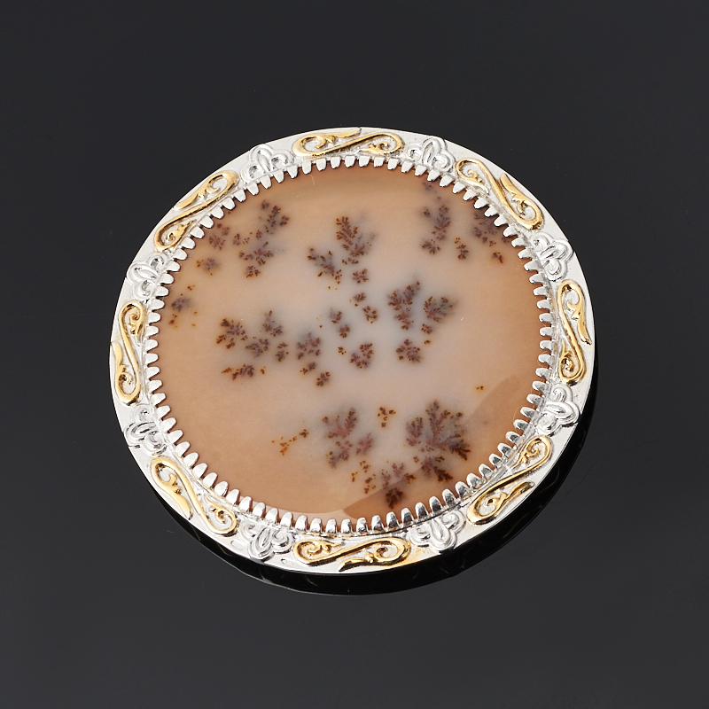 

Зеркало агат пейзажный (серебро 925 пр. позолота, родир. бел.) 7 см