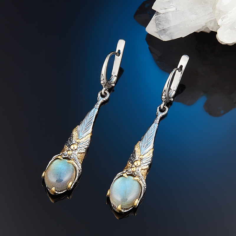 

Серьги лабрадор (серебро 925 пр. позолота, родир. сер.)