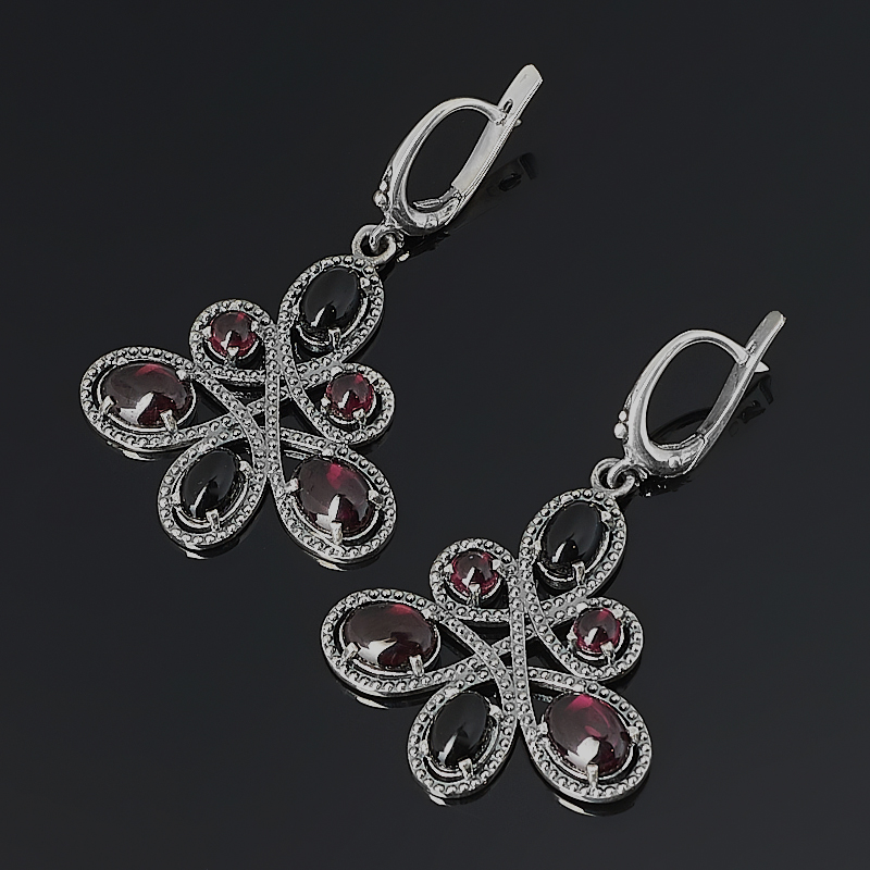 

Серьги микс агат, гранат (серебро 925 пр. оксидир.)