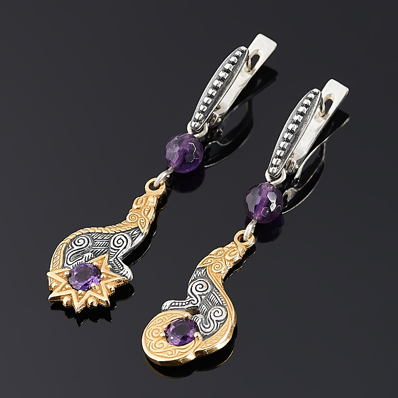 

Серьги аметист (серебро 925 пр. оксидир., позолота) огранка