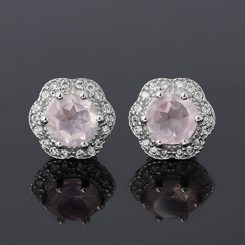 

Серьги розовый кварц (серебро 925 пр. родир. бел.) пуссеты огранка