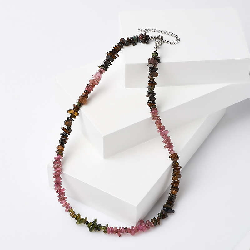 

Бусы турмалин зеленый (верделит), желтый (дравит), коричневый (дравит) (биж. сплав) 42 см (+7 см)