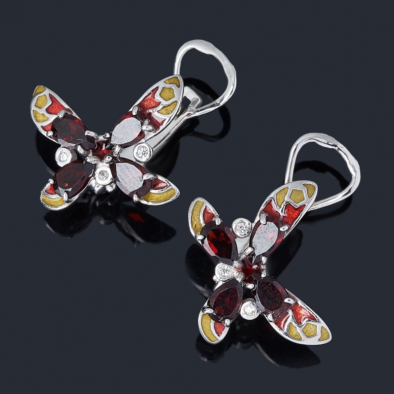 

Серьги гранат альмандин (серебро 925 пр. родир. бел., эмаль) огранка