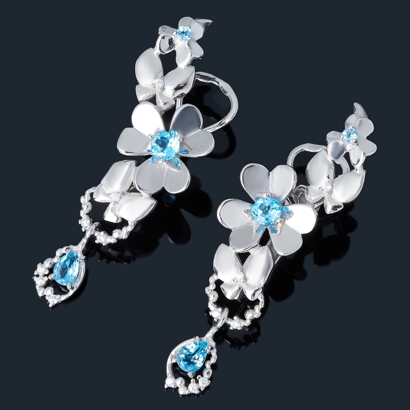 

Серьги топаз swiss (серебро 925 пр. родир. бел.) огранка