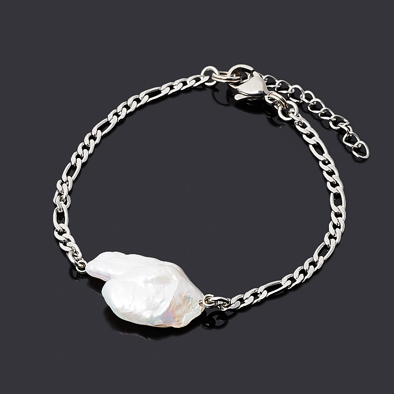 

Браслет жемчуг барокко белый (биж. сплав, сталь хир.) 17 см (+3 см)