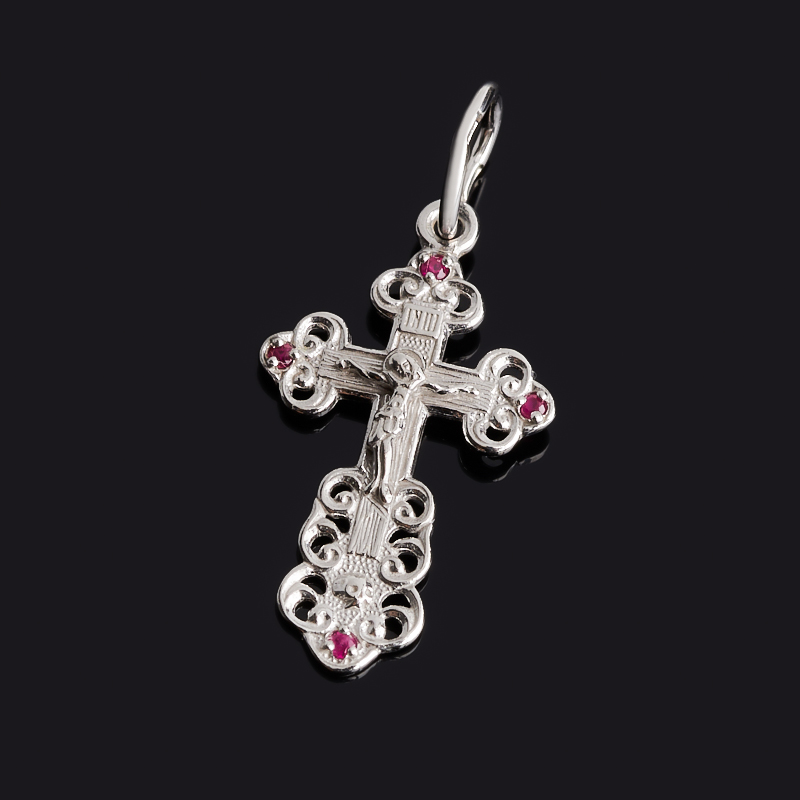 

Кулон рубин (серебро 925 пр. родир. бел.) крест огранка