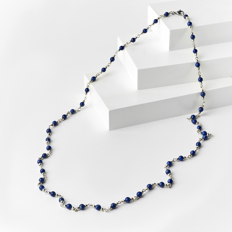 

Бусы лазурит длинные 5 мм 82 см (сталь хир., биж. сплав)