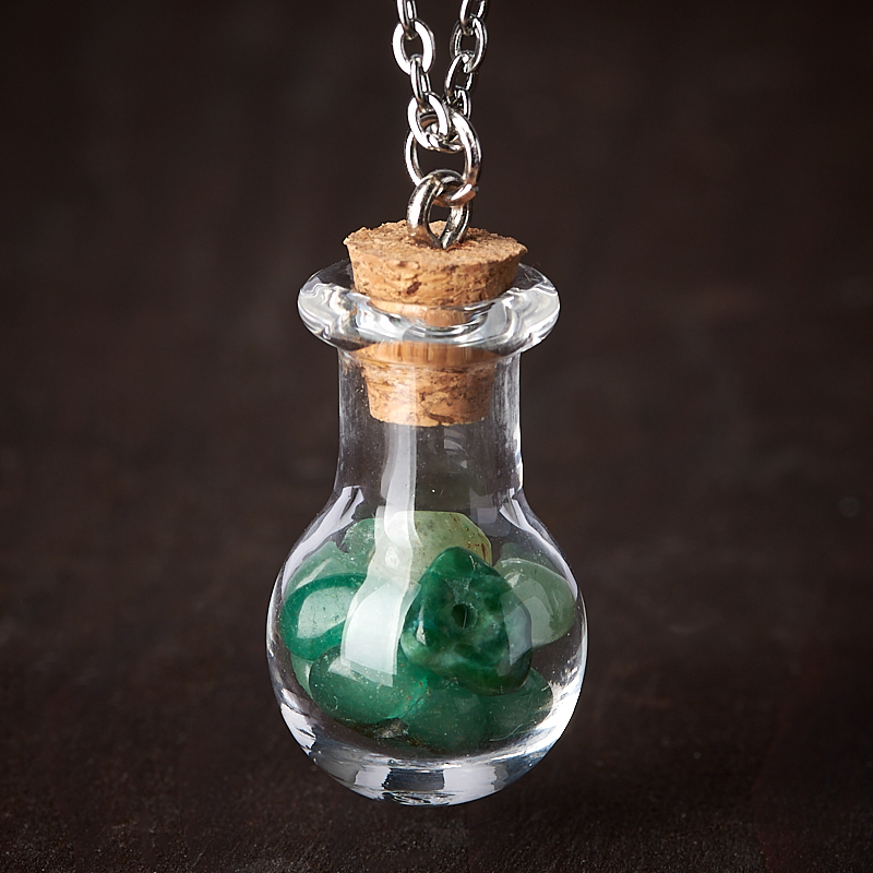 Кулон авантюрин зеленый Индия бутылочка (стекло, сталь хир., биж. сплав) 3 см