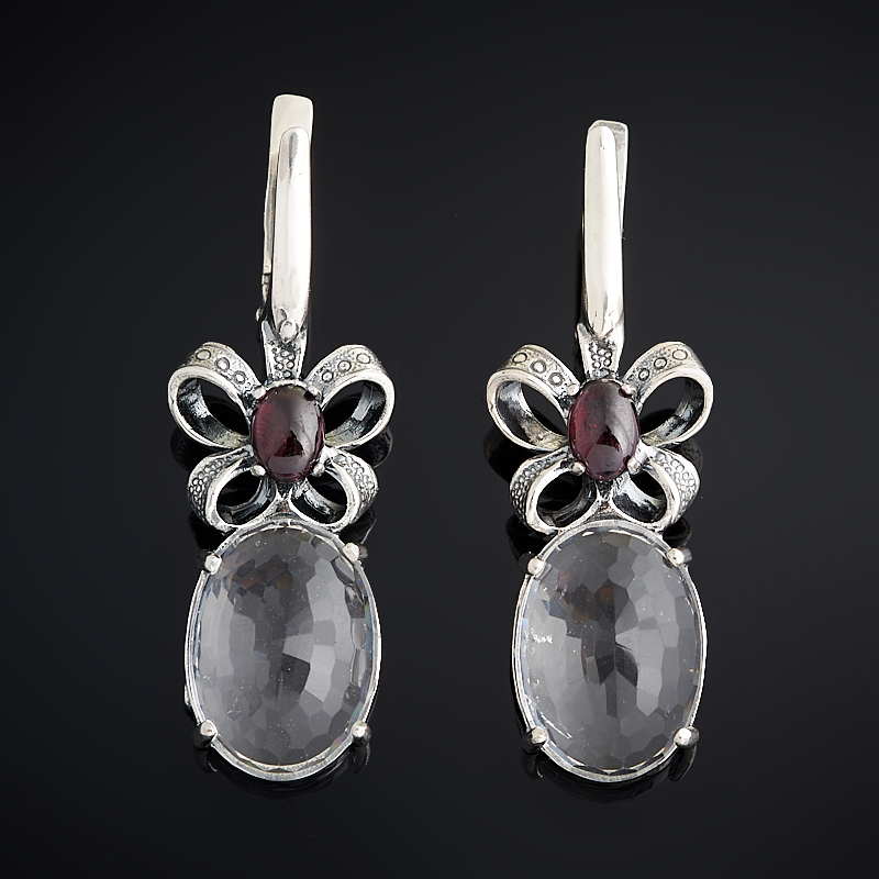 

Серьги микс горный хрусталь, гранат (серебро 925 пр. оксидир.)