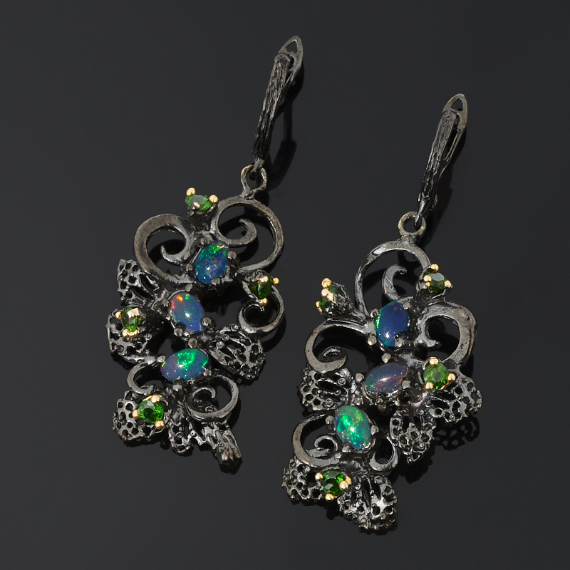 

Серьги микс опал, хромдиопсид (серебро 925 пр. позолота, родир. черн.)