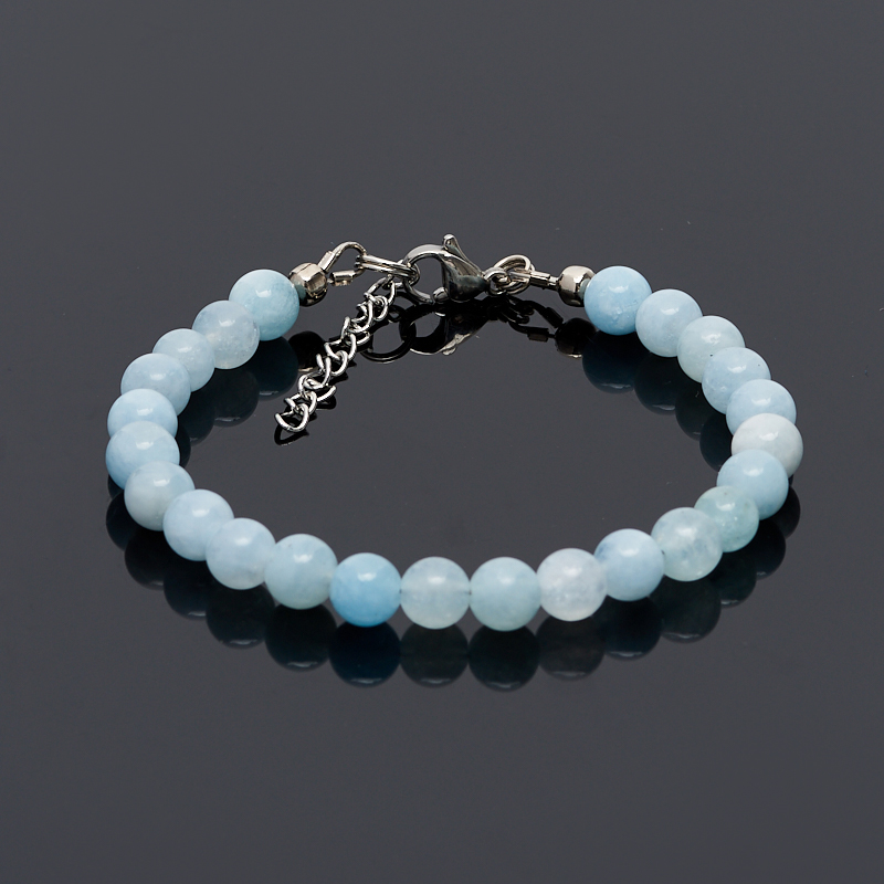 

Браслет аквамарин (биж. сплав, сталь хир.) 6 мм 16 см (+3 см)