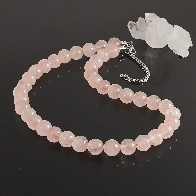 

Бусы розовый кварц (биж. сплав, сталь хир.) длинные 10 мм 60 см (+7 см)