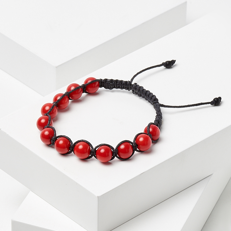 

Браслет коралл красный шамбала 8 мм 17 см (регулируемый) (текстиль)