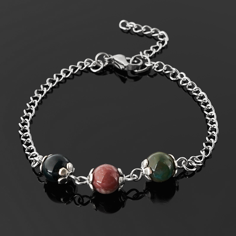 

Браслет агат моховой (биж. сплав, сталь хир.) 8 мм 16 см (+3 см)