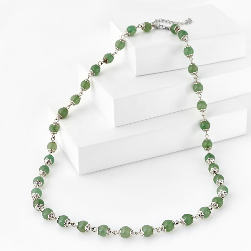 

Бусы авантюрин зеленый (биж. сплав) 8 мм 58 см (+7 см)