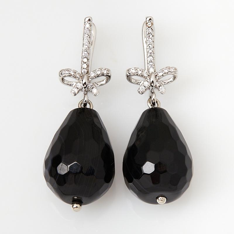 

Серьги агат черный (биж. сплав родир. бел.) огранка