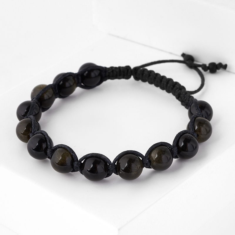 

Браслет обсидиан золотистый (текстиль) шамбала 8 мм 16 см