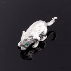 Денежный талисман изумруд Колумбия (серебро 925 пр. родир. бел.) (мышь кошельковая)
