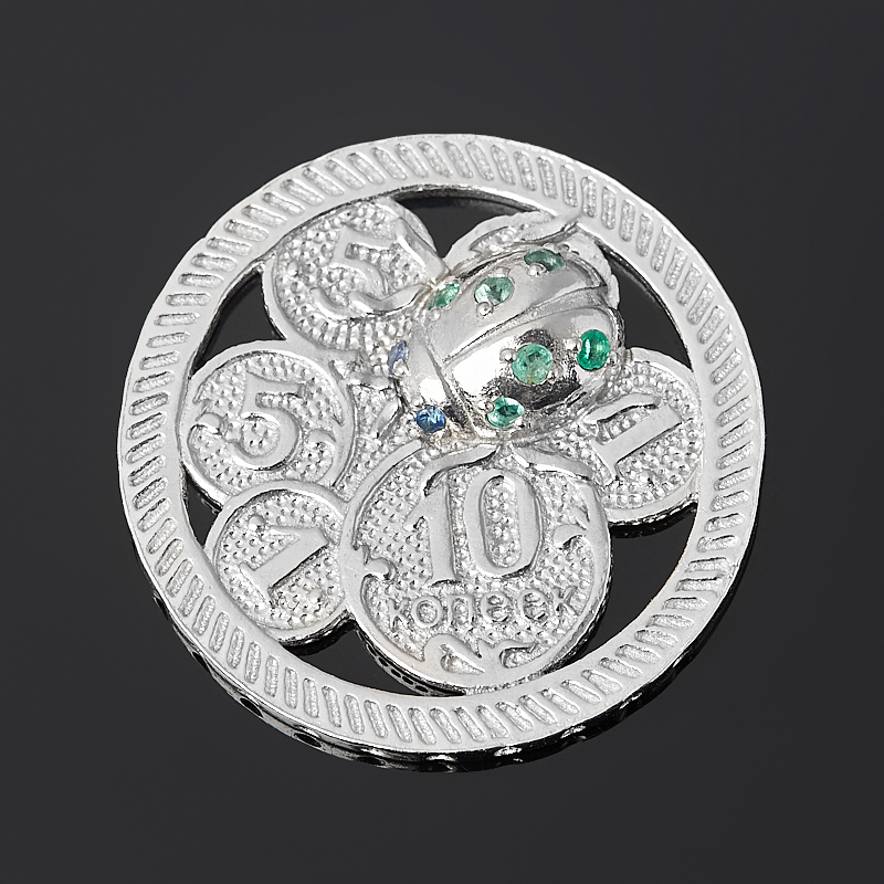 

Денежный талисман микс изумруд, сапфир (серебро 925 пр. родир. бел.) (монета)