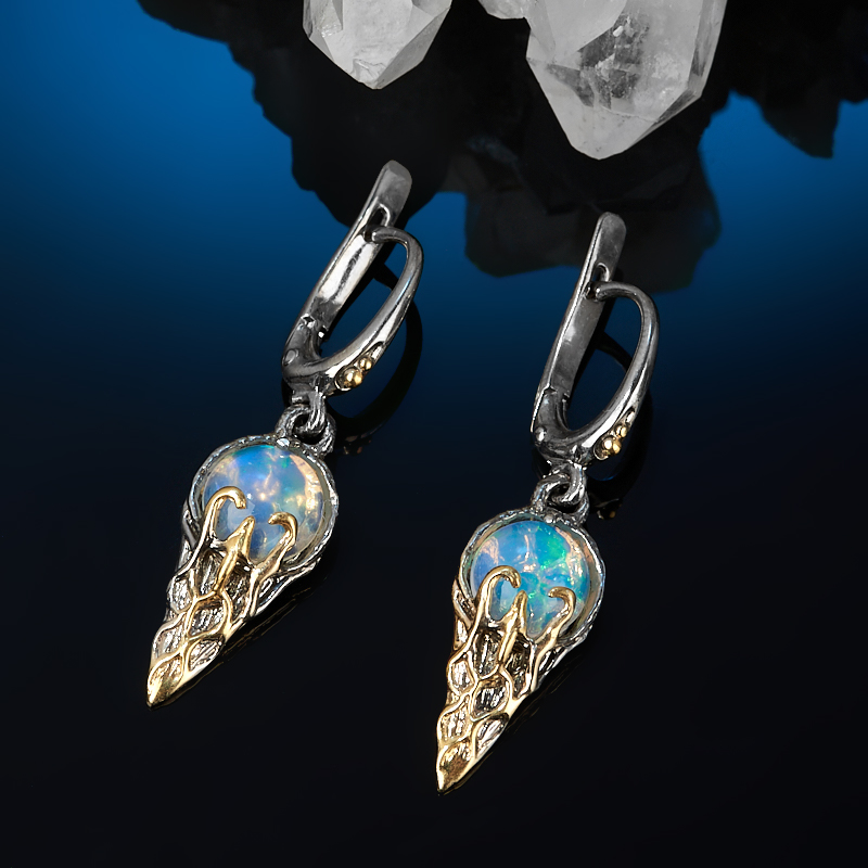 

Серьги опал благородный белый (серебро 925 пр. позолота, родир. сер.)