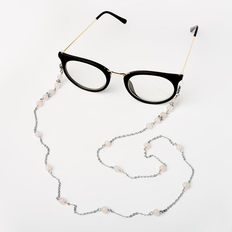 

Цепь для очков розовый кварц (биж. сплав, сталь хир.)