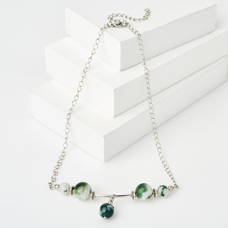 

Бусы агат моховой (биж. сплав) (колье) 40 см (+7 см)