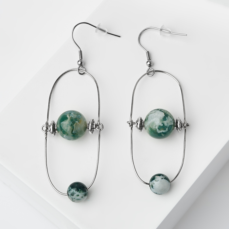 

Серьги агат моховой (биж. сплав, сталь хир.)