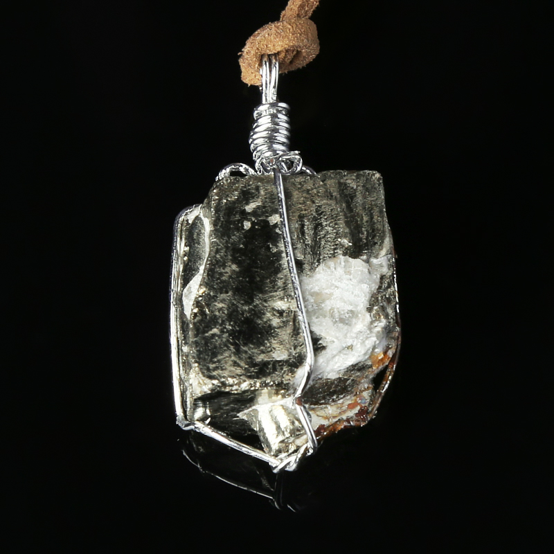 Кулон пирит Перу (биж. сплав, кожа натур.) кристалл 3,5-4,5 см