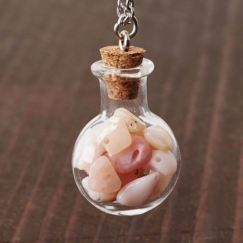 Кулон опал розовый Перу (биж. сплав, сталь хир., стекло) бутылочка 3 см