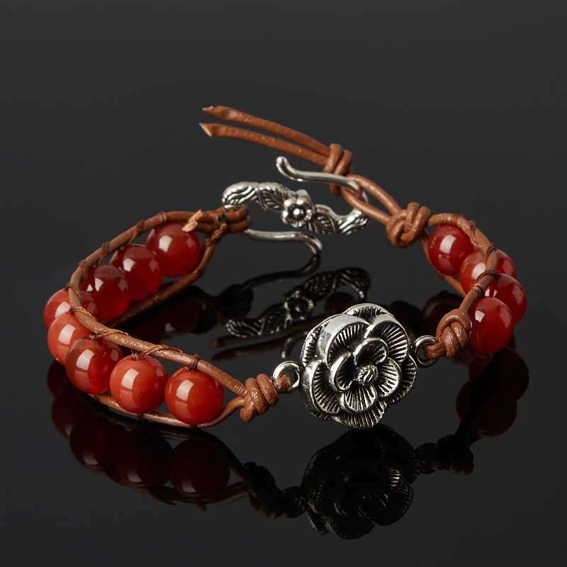 

Браслет сердолик (биж. сплав, кожа натур.) Чан Лу 8 мм 17 см