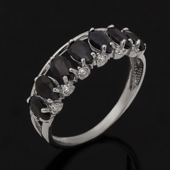 Кольцо сапфир Индия огранка (серебро 925 пр. родир. бел.) размер 17