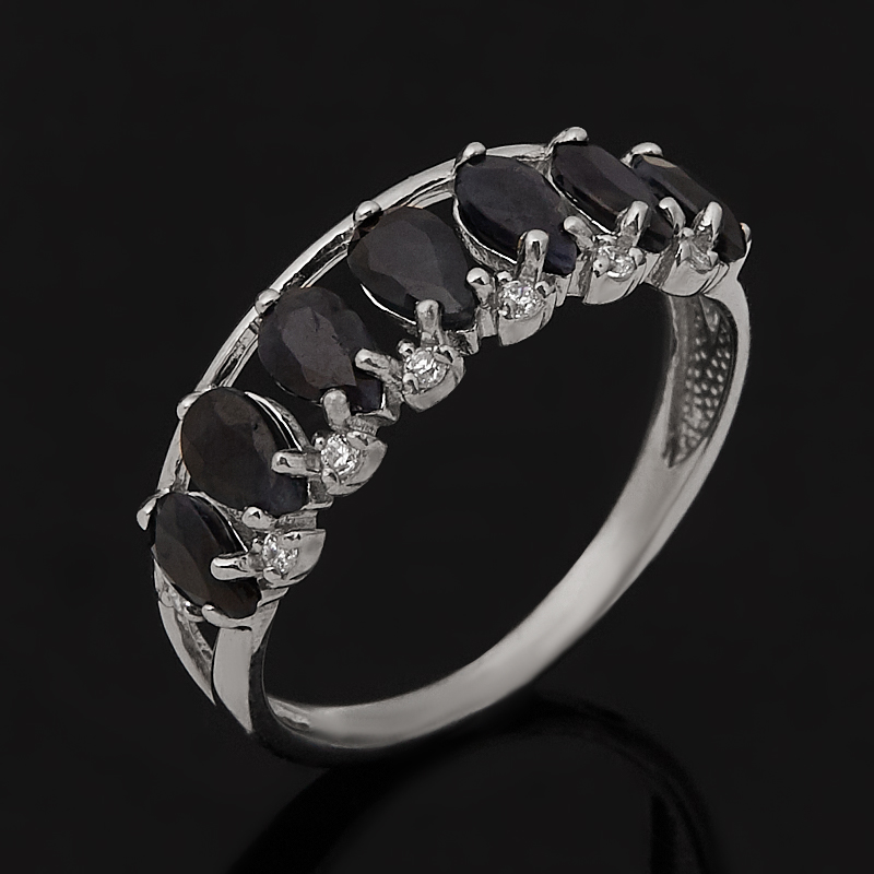 Кольцо сапфир Индия огранка (серебро 925 пр. родир. бел.) размер 17