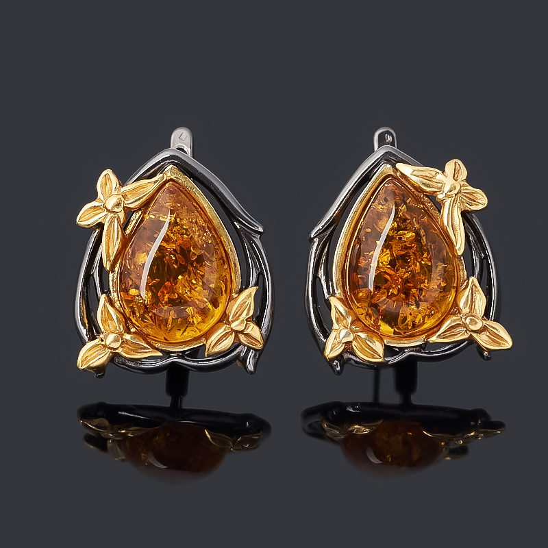 

Серьги янтарь (серебро 925 пр. позолота, родир. черн.)